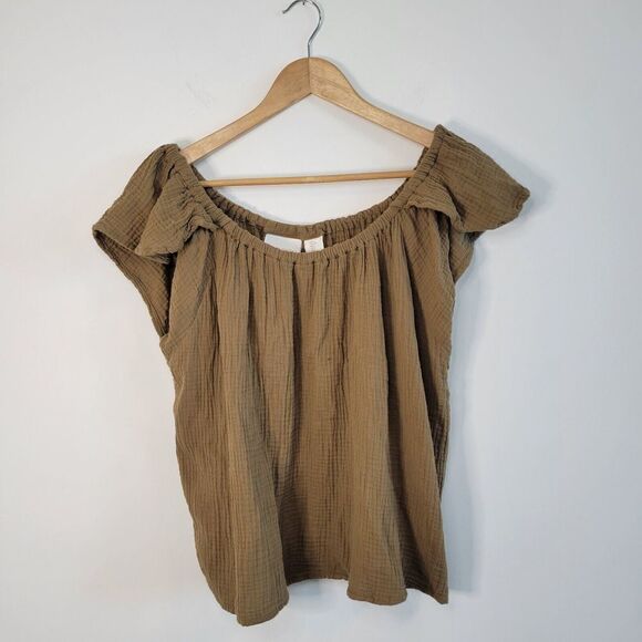 Cynthia Rowley Wome'n Gauze Cotton Ruffled Off  Shoulder Green Top Size - Picture 2 of 5